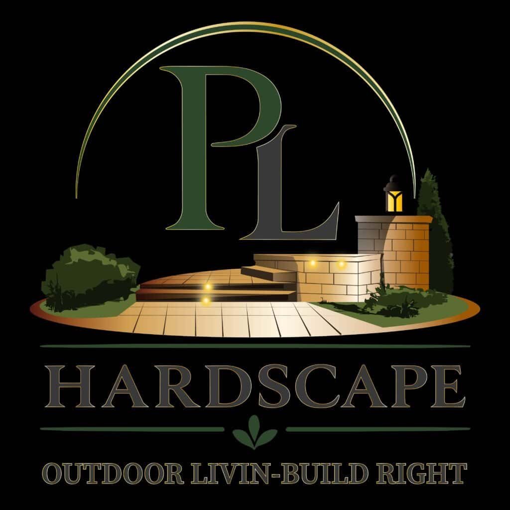 Pompeyo's Landscape Hardscape logo with outdoor design elements and initials PL.
